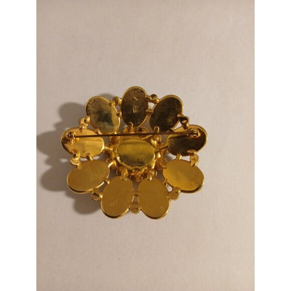 Vintage Gold Tone Flower Brooch Pin Multicolor - Picture 6 of 8